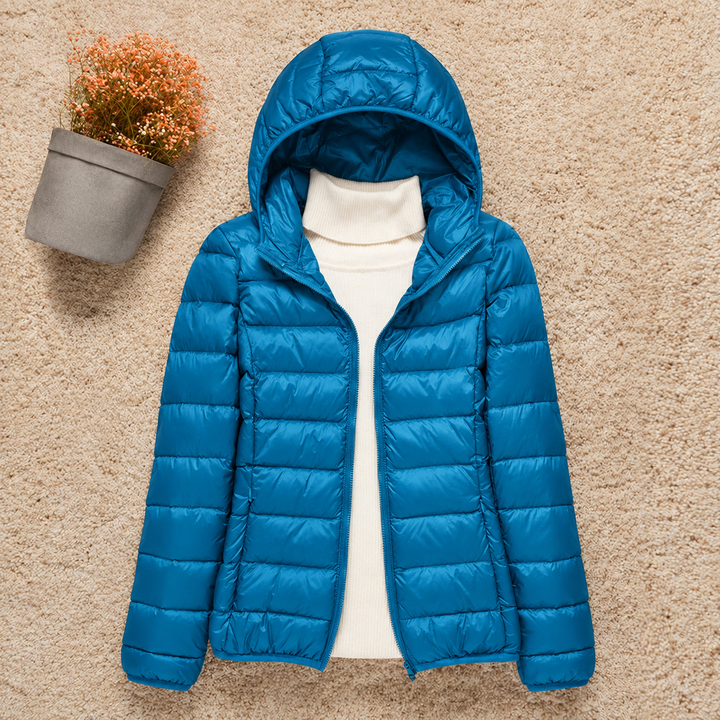 Carlo - Women's Puffer Jacket with Hood - Light Blue
