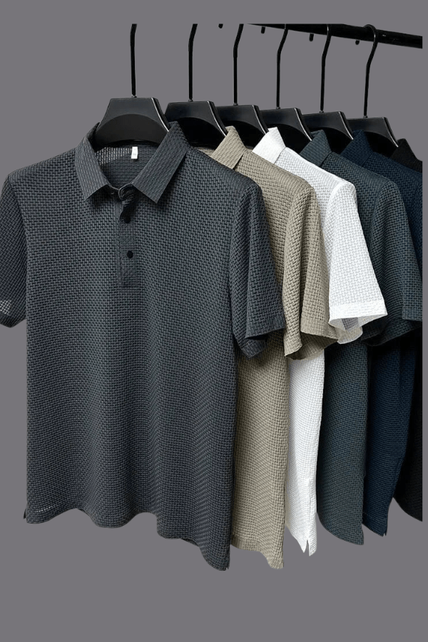 Reige - Men’s Polo Shirt Short Sleeve Textured Breathable Summer Casual Shirt
