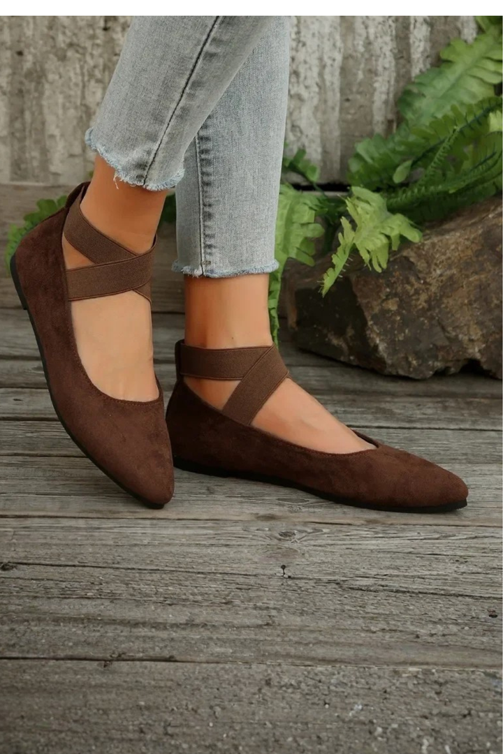 Women's Pointed Toe Ballet Cross Strap Slip-On Comfort Shoes