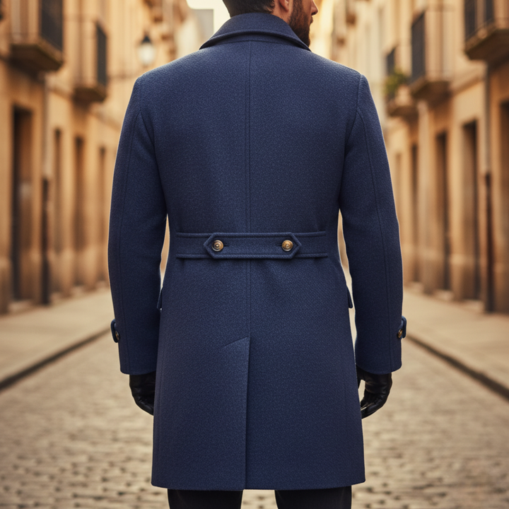 Men's Longline Wool Blend Coat with Notch Lapels