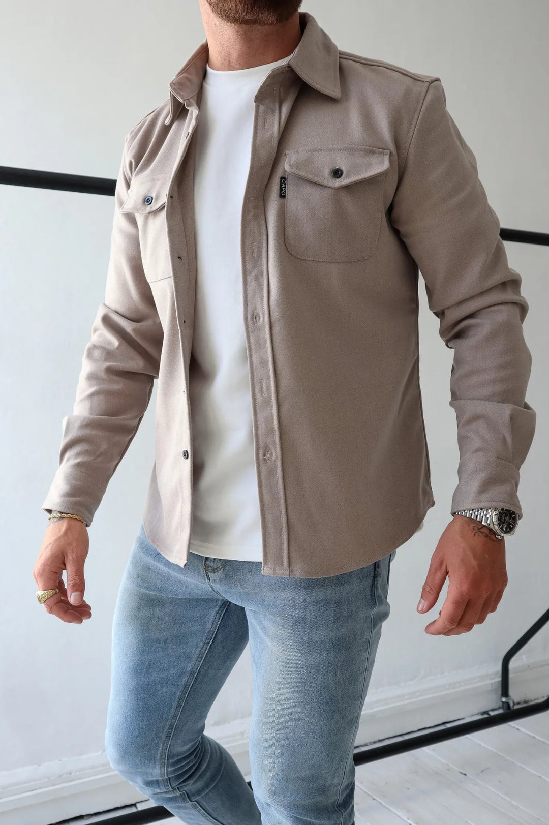 Men's Overshirt Jacket with Chest Pockets for Spring Autumn Casual Lightweight