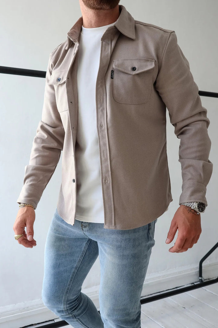 Men's Overshirt Jacket with Chest Pockets for Spring Autumn Casual Lightweight