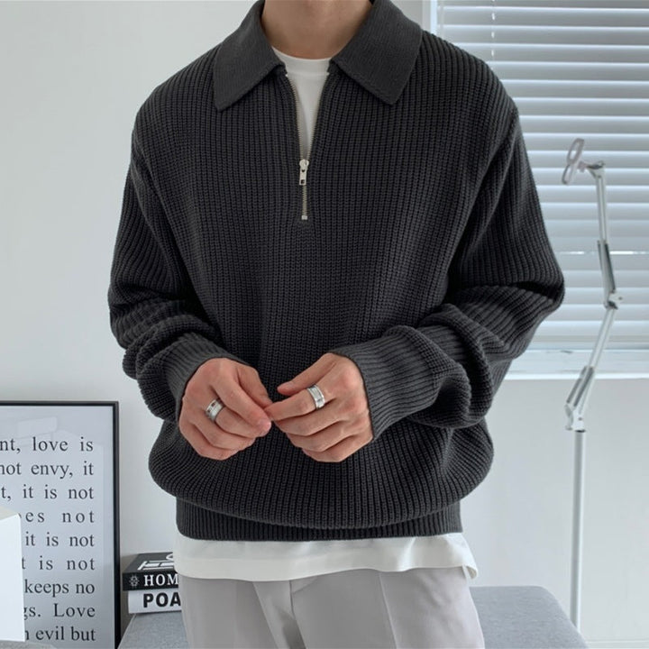 Men's Half-Zip Knitted Jumper with Stand Collar