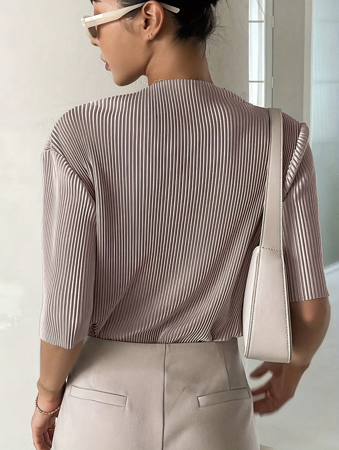 Women's Pleated Blouse with Puff Sleeves