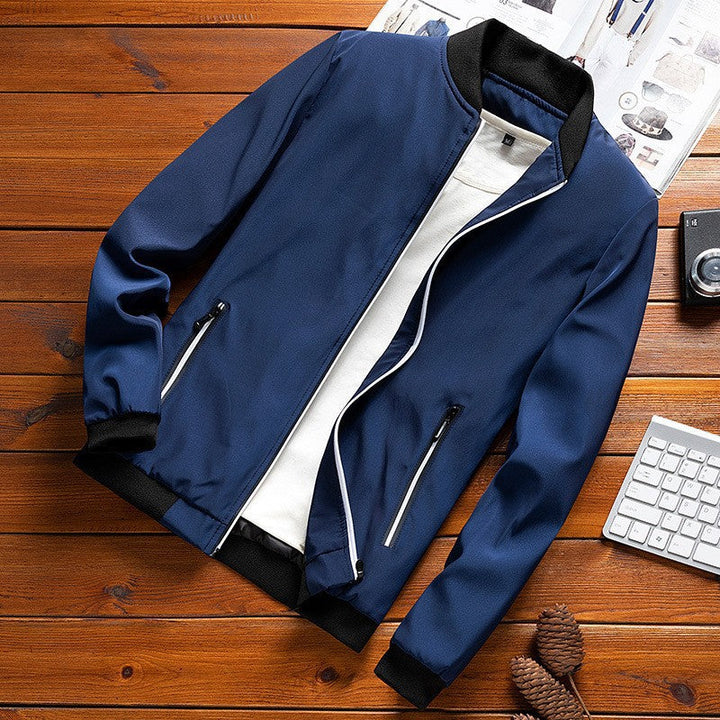 Men's Bomber Jacket with Fleece Lining and Stand Collar