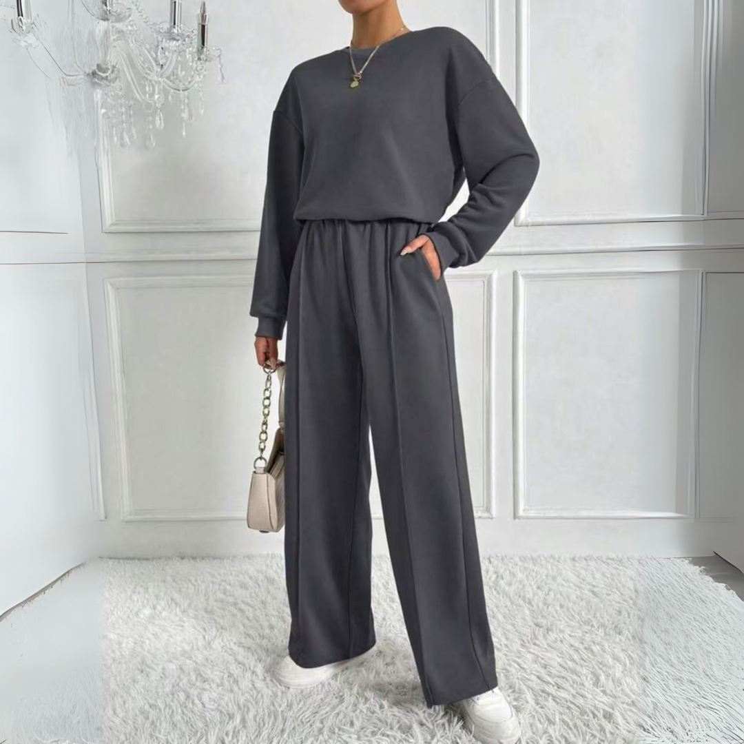 Women's High-Waisted Long Sleeve Two-Piece Set – Gris Foncé