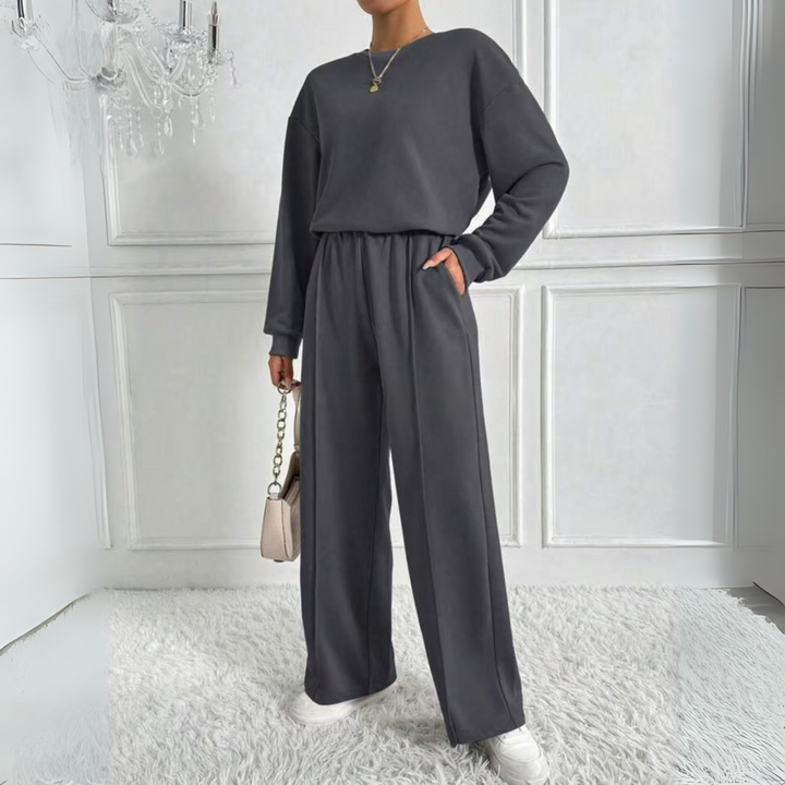 Women's High-Waisted Long Sleeve Two-Piece Set – Gris Foncé