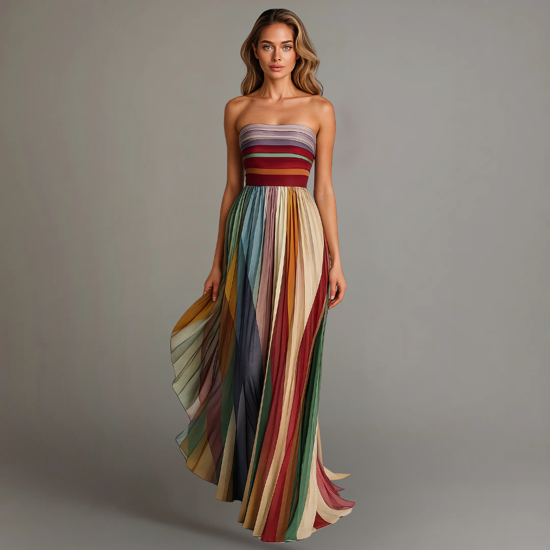 Judith - Women's Strapless Pleated Maxi Dress