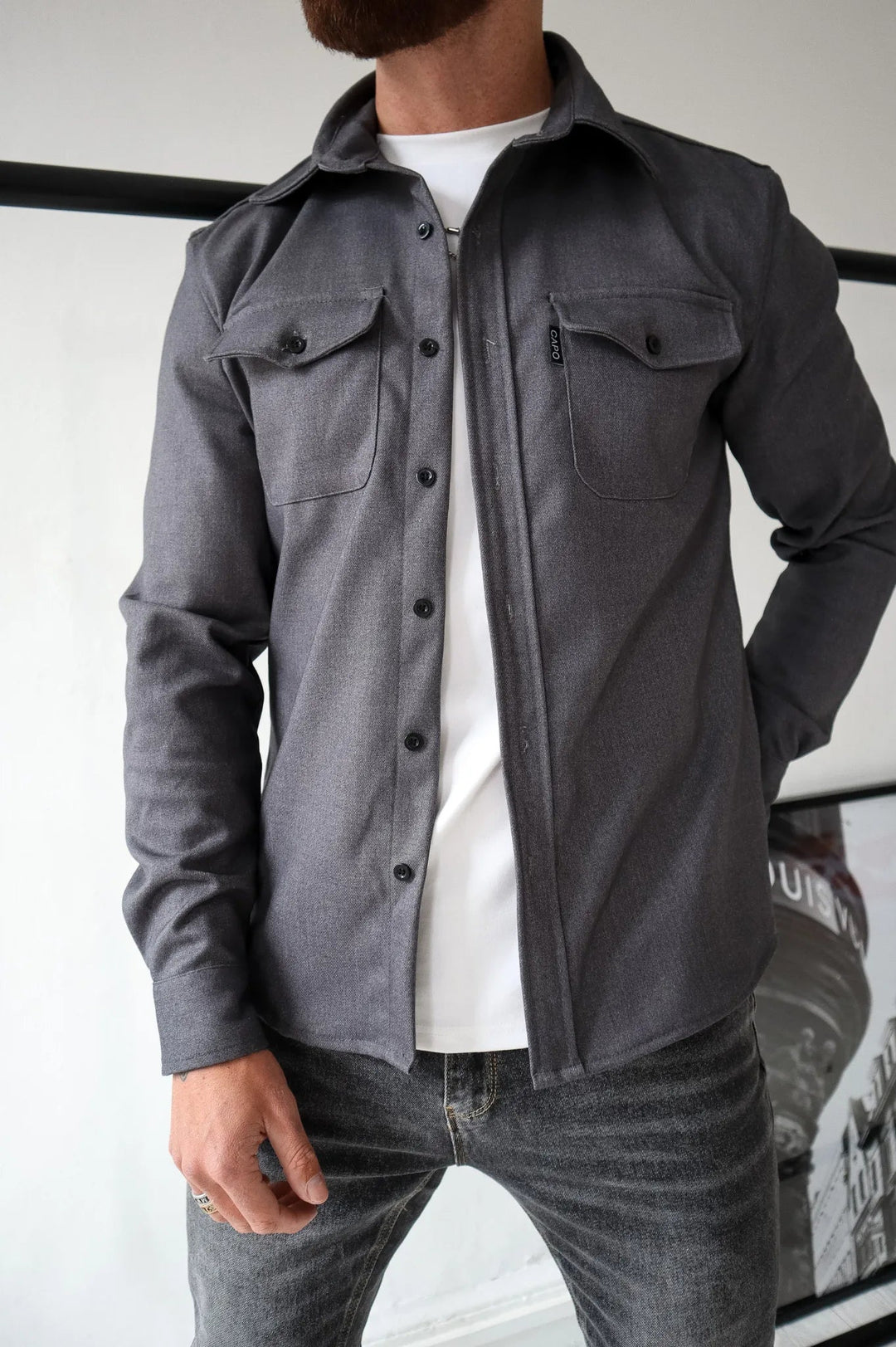 Men's Overshirt Jacket with Chest Pockets for Spring Autumn Casual Lightweight