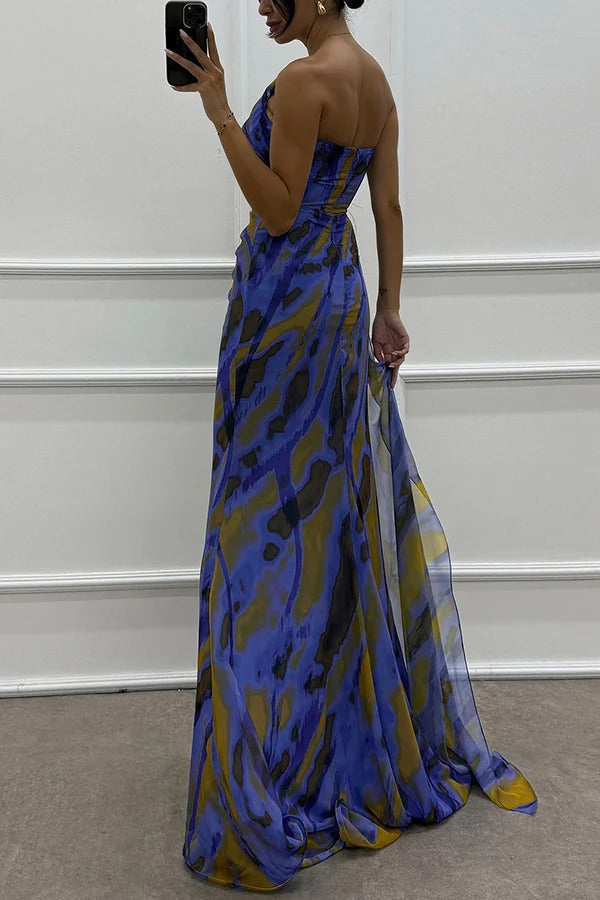 Sophia - Off-Shoulder Slit Printed Maxi Dress