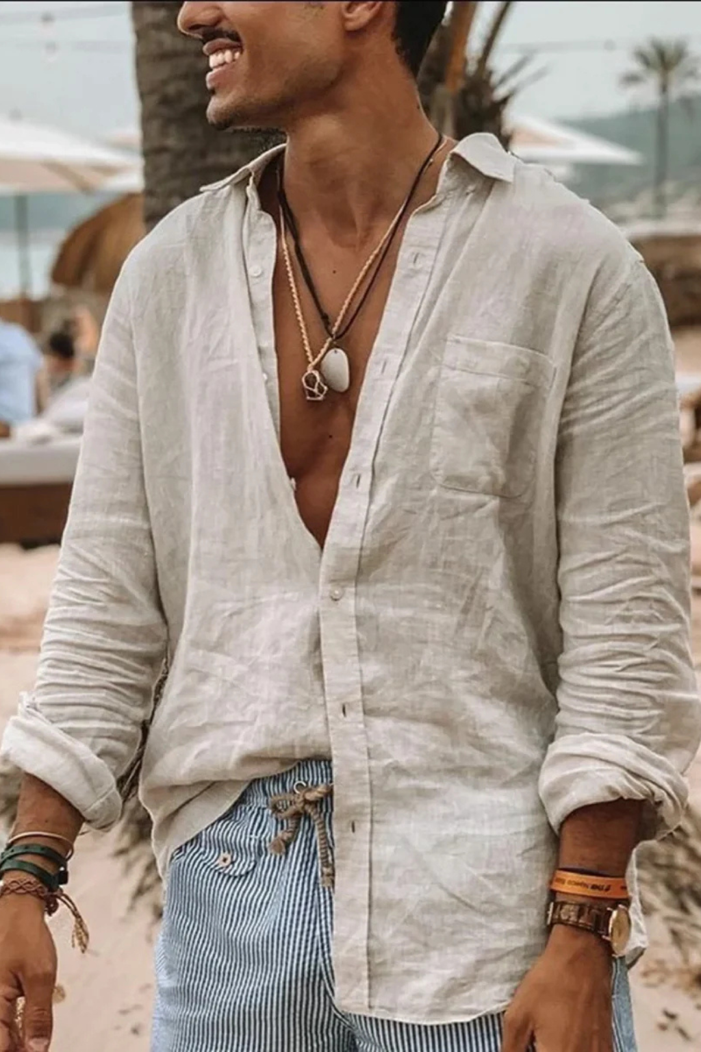Relaxed Fit Men’s Long Sleeve Linen Button-Down Shirt