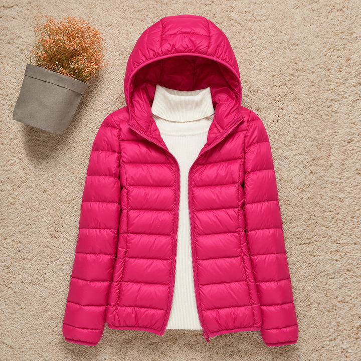 Carlo - Women's Puffer Jacket with Hood - Dark Pink