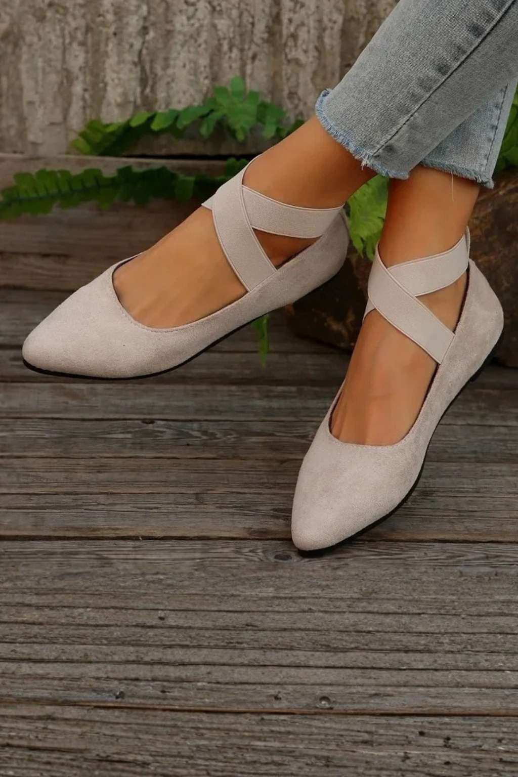 Women's Pointed Toe Ballet Cross Strap Slip-On Comfort Shoes