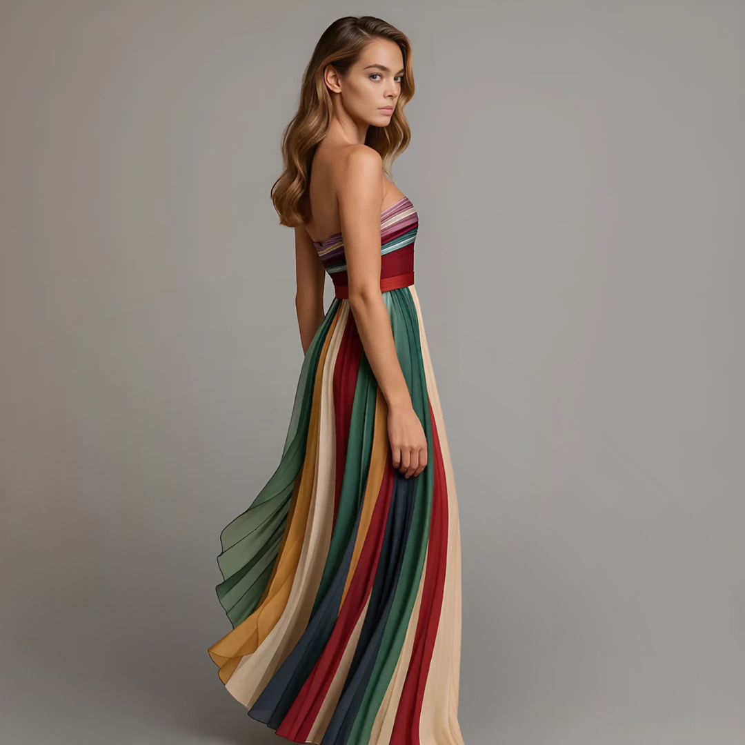 Judith - Women's Strapless Pleated Maxi Dress