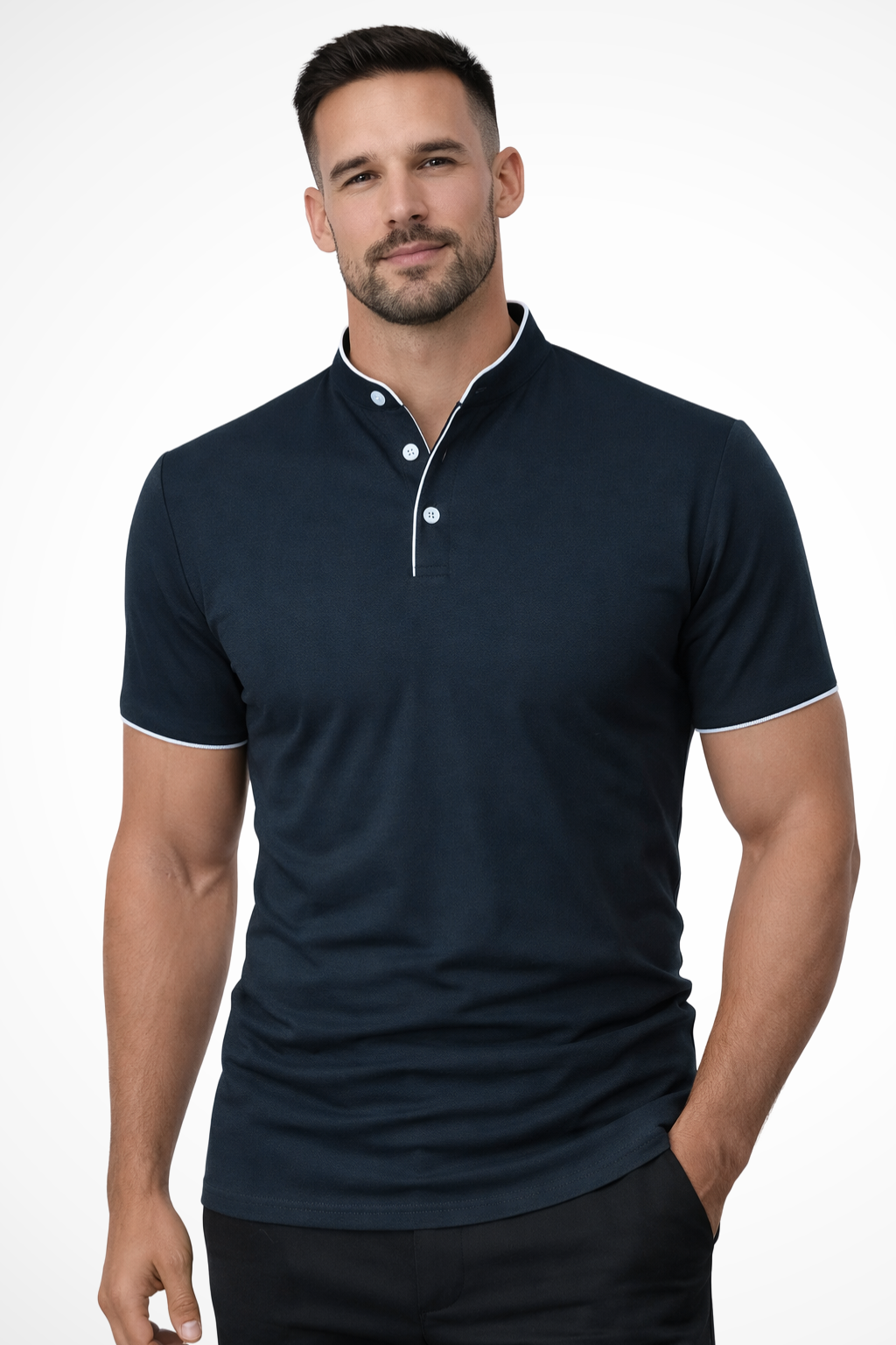 Rafferty | Men Collarless Short Sleeve Polo Shirt