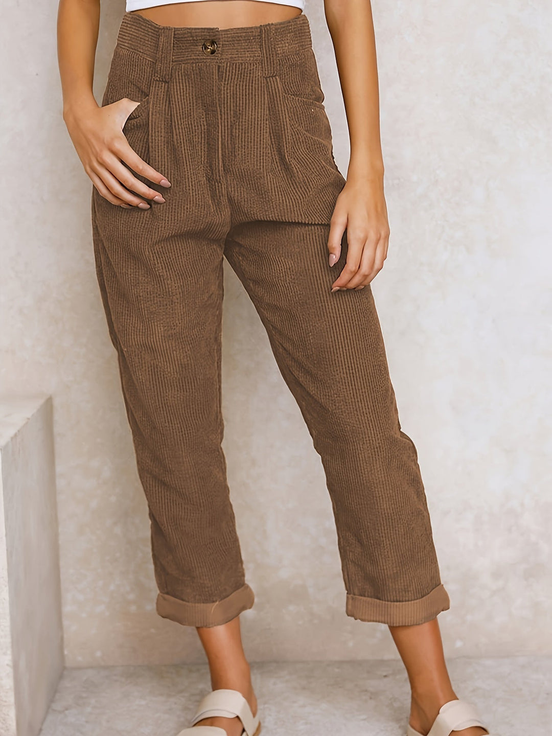 Women's High-Waisted Relaxed Trousers – Brun