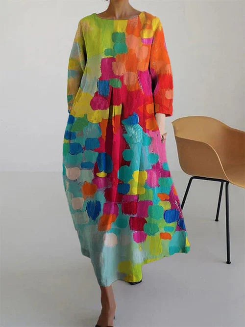 Women's Multicoloured Floral Maxi Dress with Long Sleeves