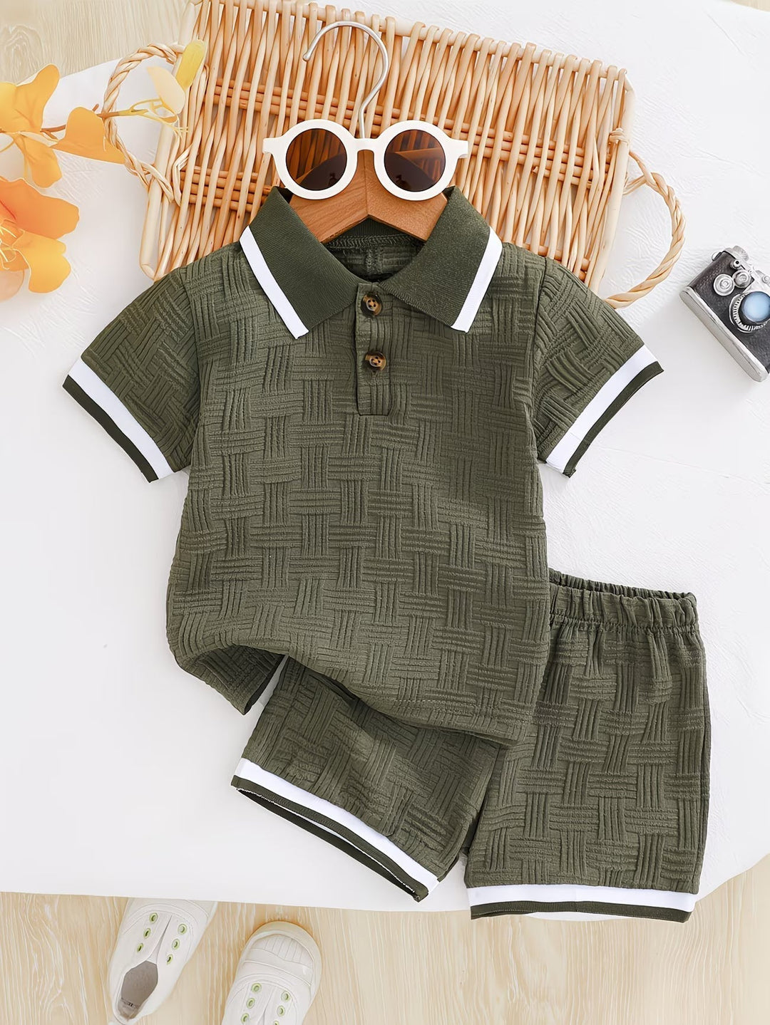 Ezra | Textured Polo Shirt & Shorts Set For Kids