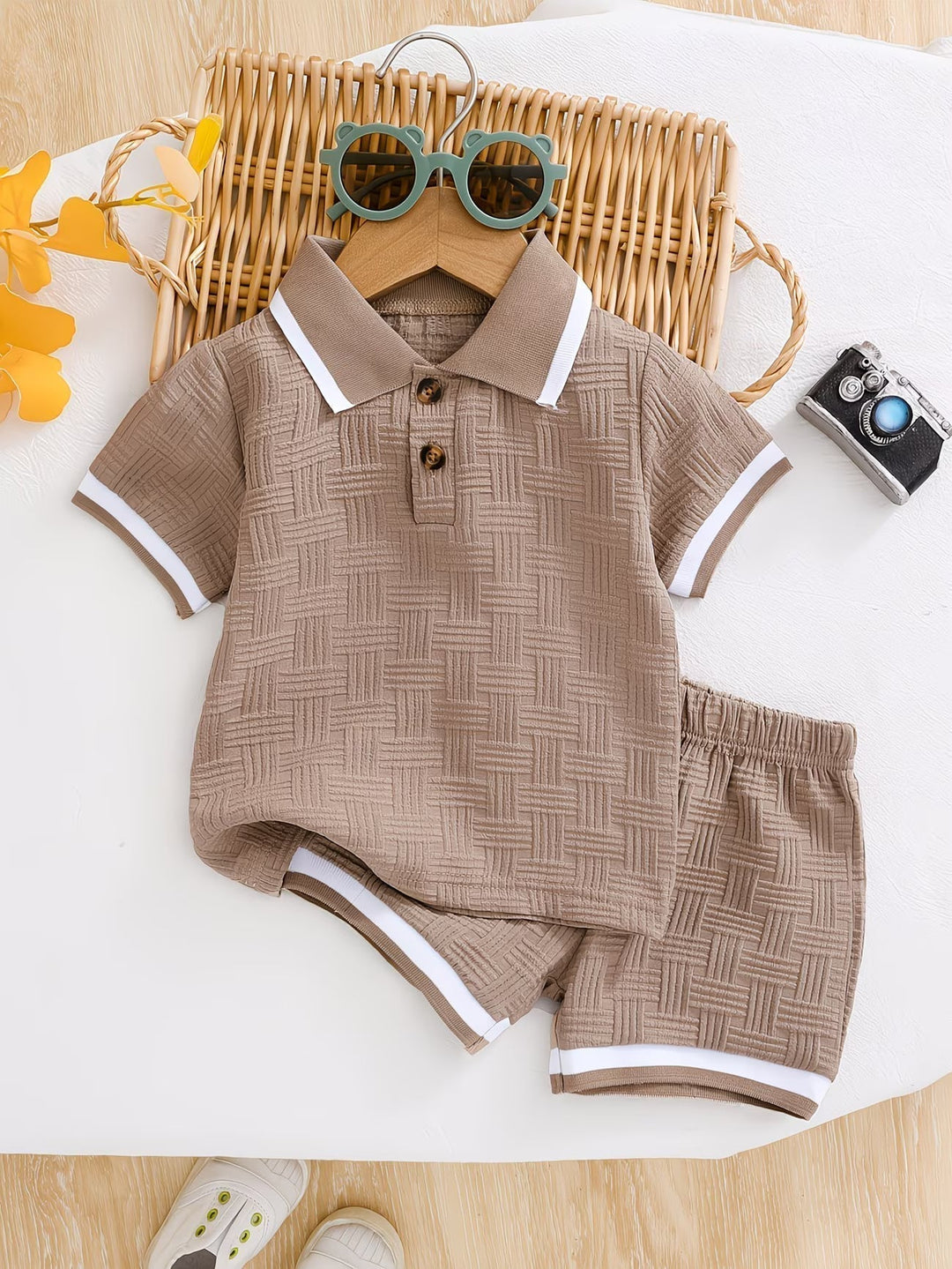 Ezra | Textured Polo Shirt & Shorts Set For Kids