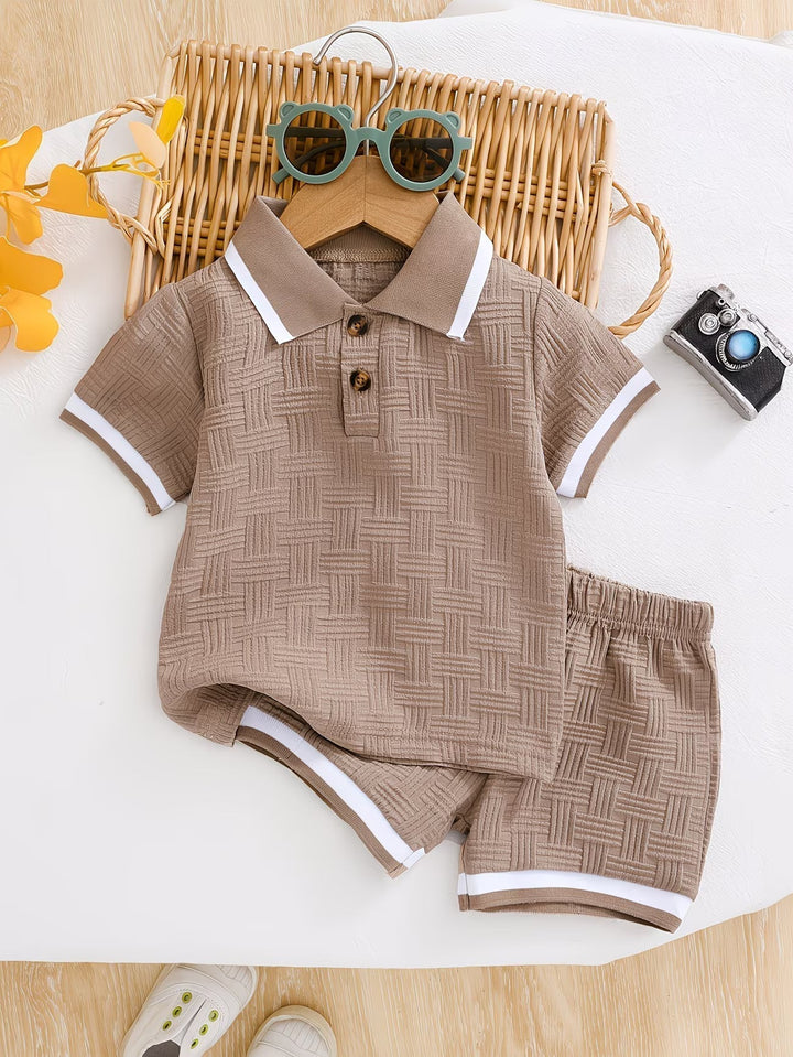 Ezra | Textured Polo Shirt & Shorts Set For Kids