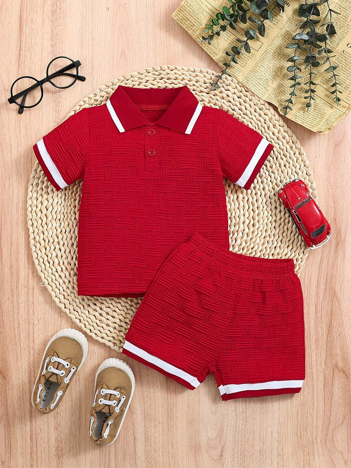 Ezra | Textured Polo Shirt & Shorts Set For Kids