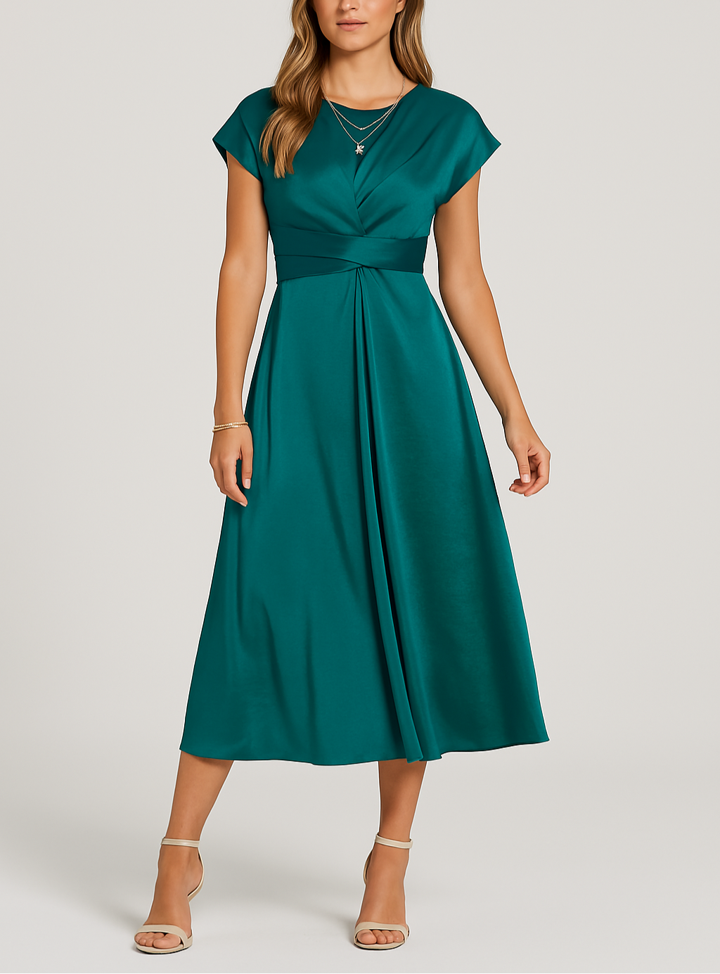 Women’s Satin Midi Party Dress Twist Front Chic Holiday Event Style