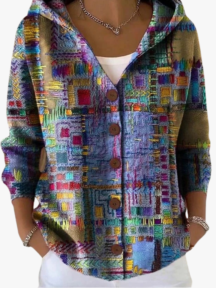 Women's Hooded Knit Jumper with a Button Front