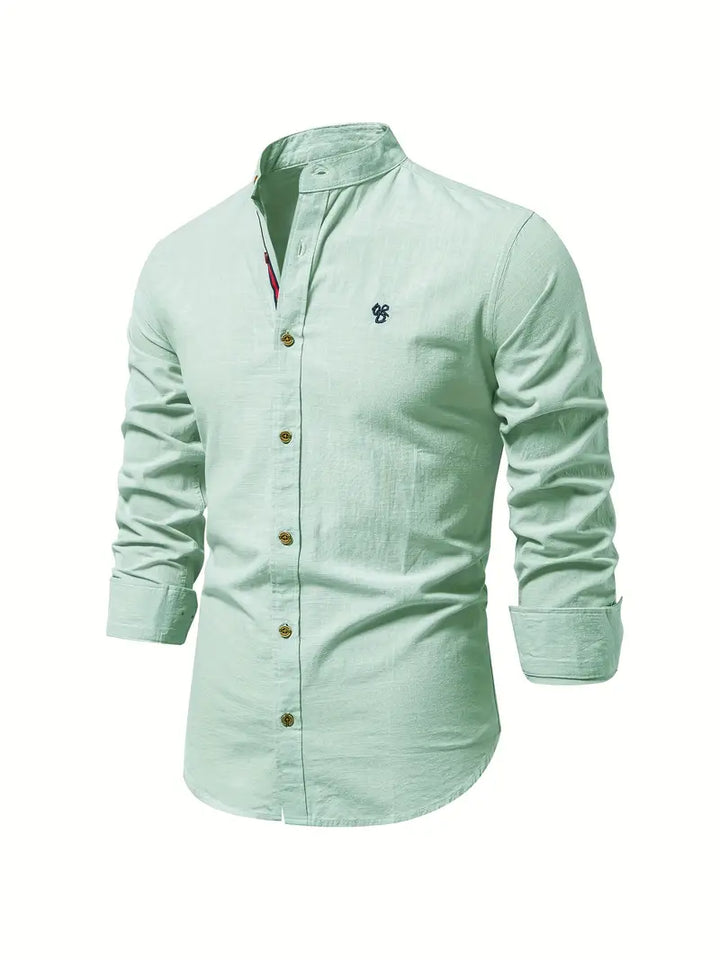 Slim-Fit Casual Long-Sleeve Mao Collar Shirt for Men
