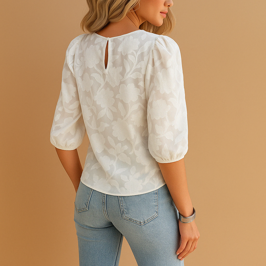 Women's Floral Top with Puff Sleeves