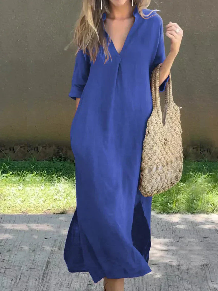 Women's Relaxed V-Neck Flowing Maxi Dress
