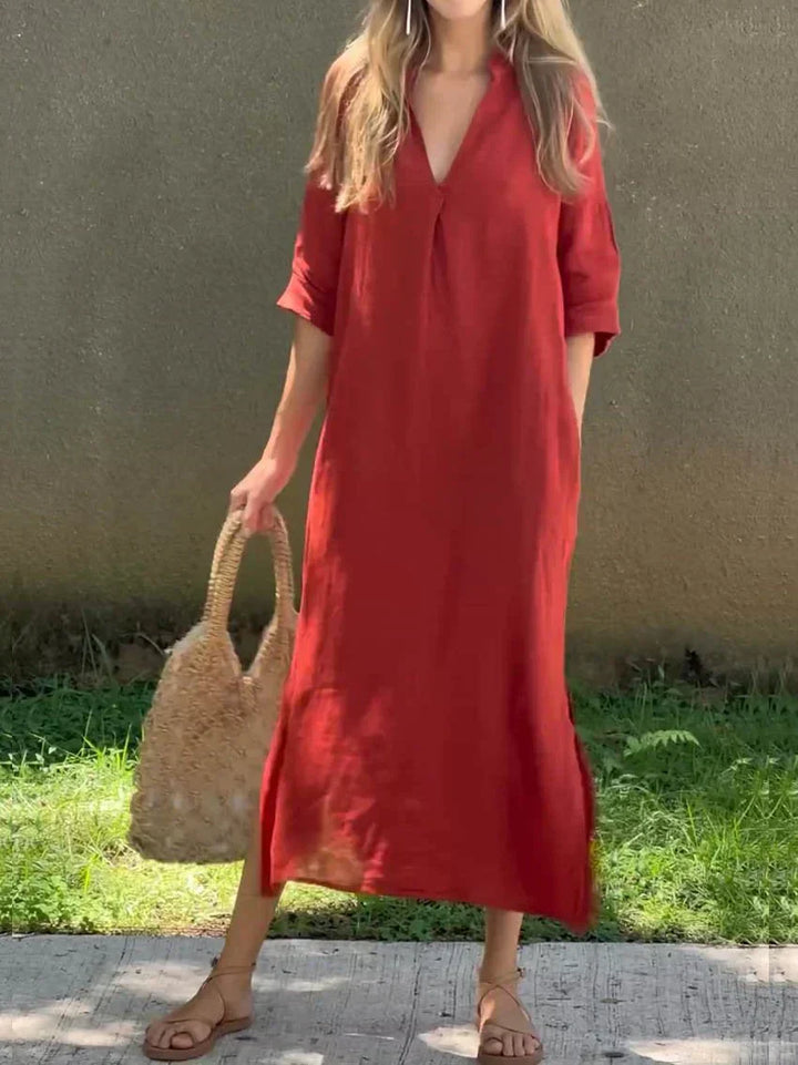 Women's Relaxed V-Neck Flowing Maxi Dress