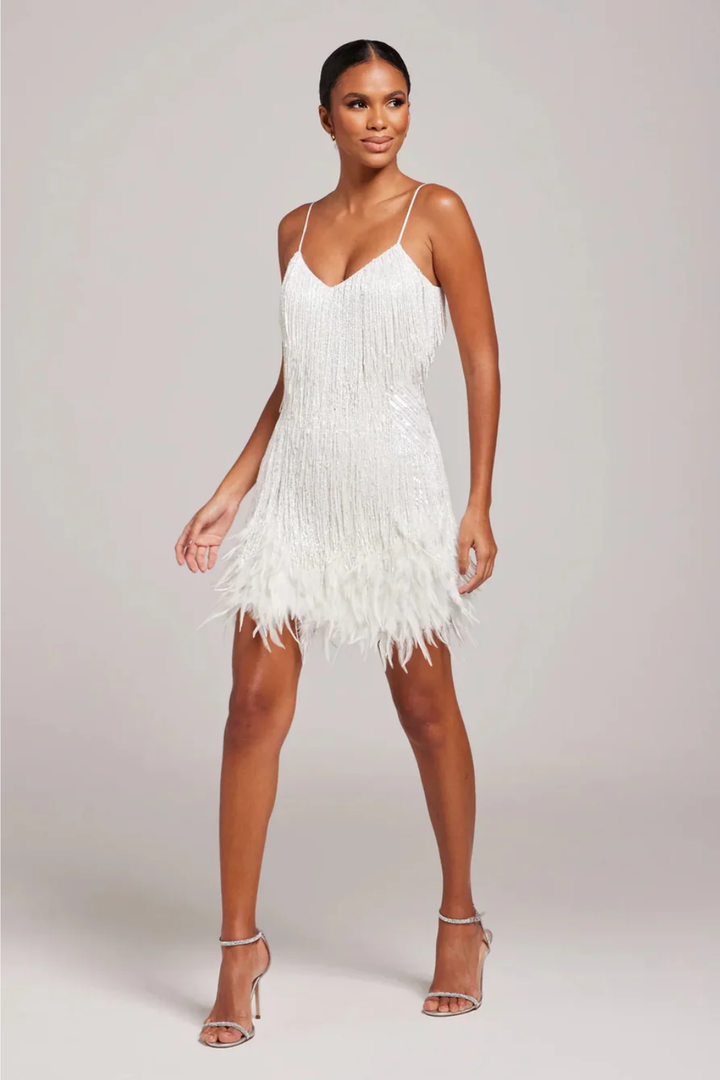 Brielle | Feather Sparkly Christmas Party Mini Dress