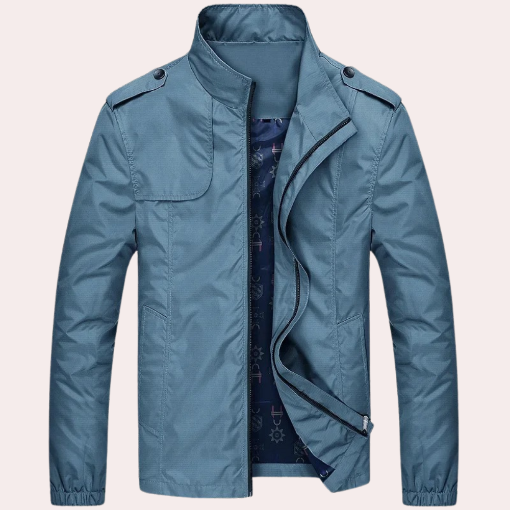 Men's Light Blue Bomber Jacket with Collar