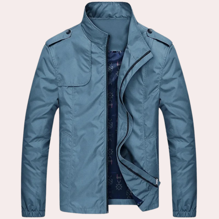 Men's Light Blue Bomber Jacket with Collar