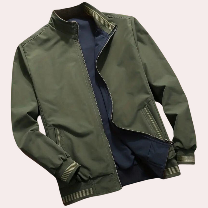 Men's Bomber Jacket in Army Green with Ribbed Cuffs