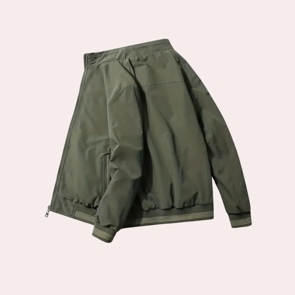 Men's Bomber Jacket in Army Green with Ribbed Cuffs