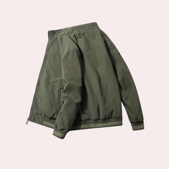 Men's Bomber Jacket in Army Green with Ribbed Cuffs
