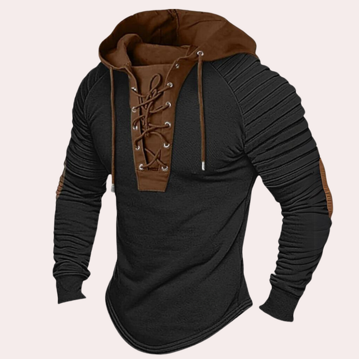 Men's Hooded Long-Sleeve Top with Laced Placket