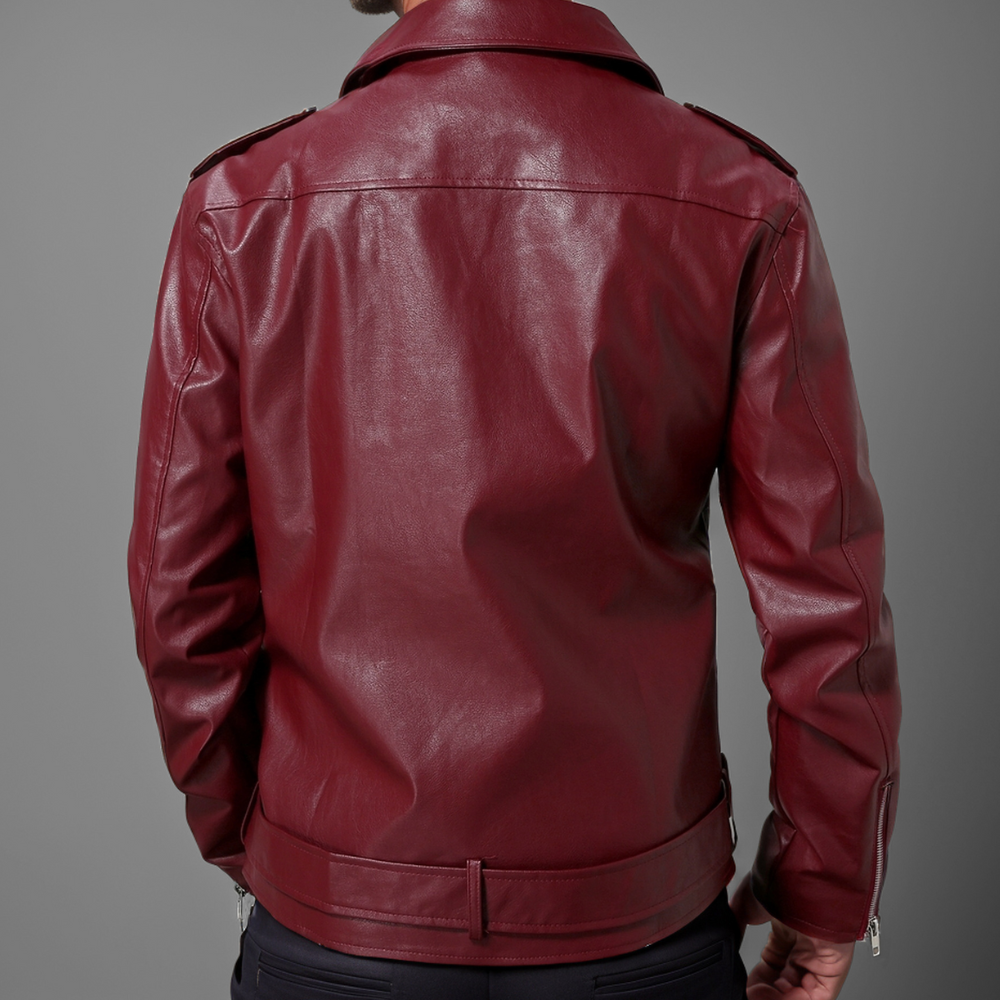 Men's Overshirt with Belt Detail in Wine Red