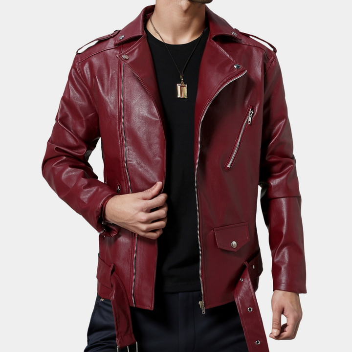 Men's Overshirt with Belt Detail in Wine Red