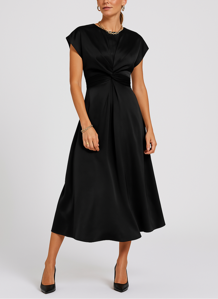Women’s Satin Midi Party Dress Twist Front Chic Holiday Event Style