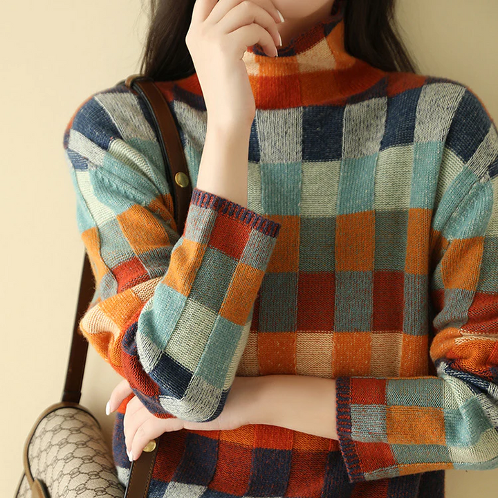 Women's Cashmere Checked Sweater Relaxed Fit