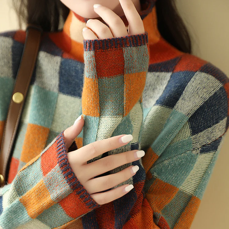Women's Cashmere Checked Sweater Relaxed Fit