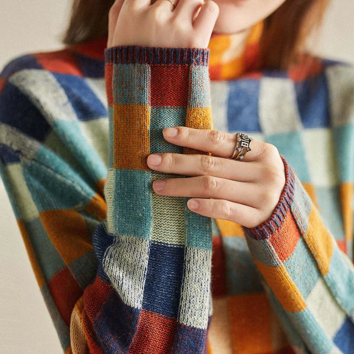 Women's Cashmere Checked Sweater Relaxed Fit