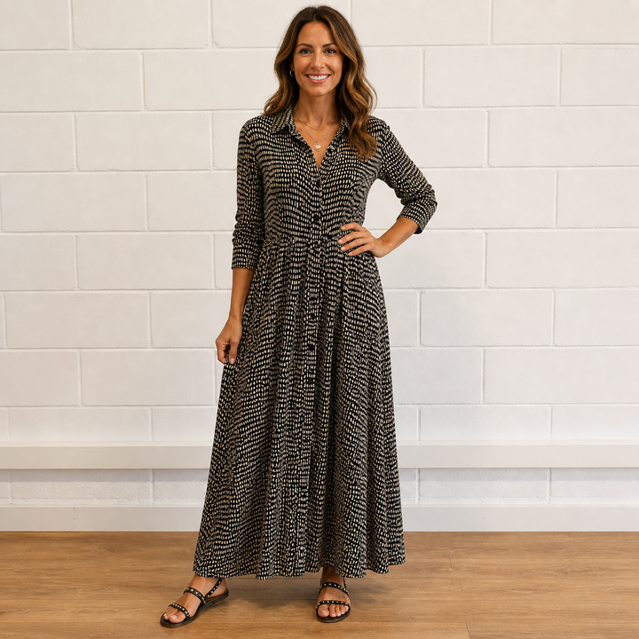 Women’s Printed Elegant Long Sleeve Flowing Maxi Dress