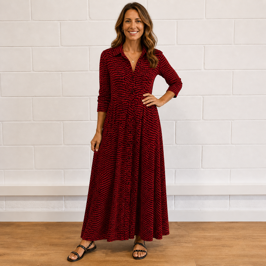 Women’s Printed Elegant Long Sleeve Flowing Maxi Dress