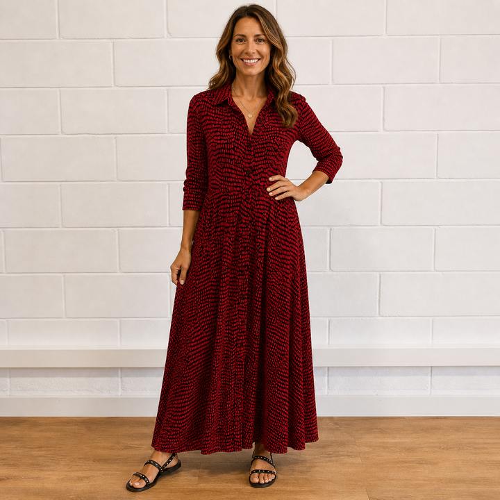 Women’s Printed Elegant Long Sleeve Flowing Maxi Dress