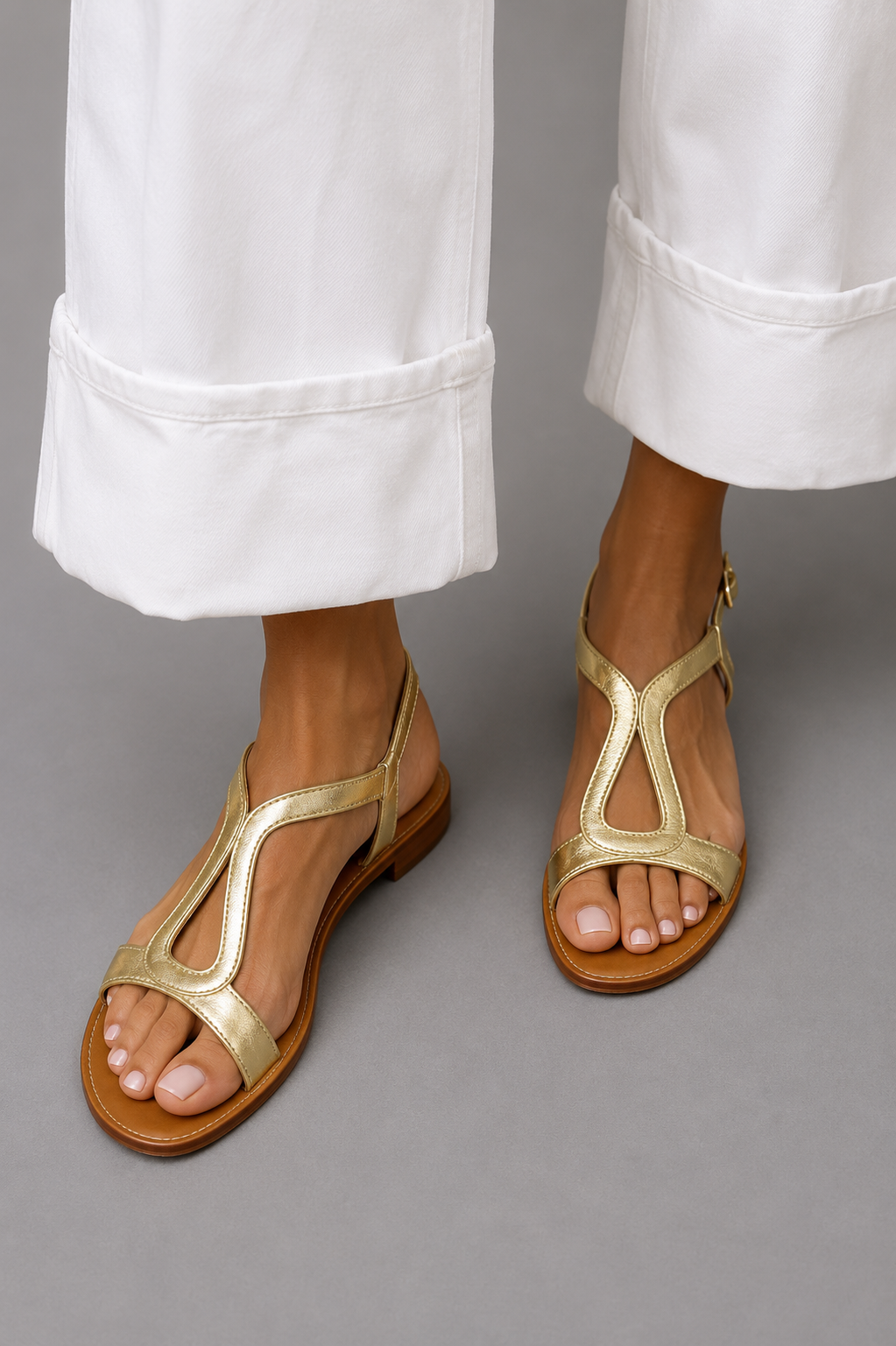 Women's Minimalist Sandals with Metallic Straps