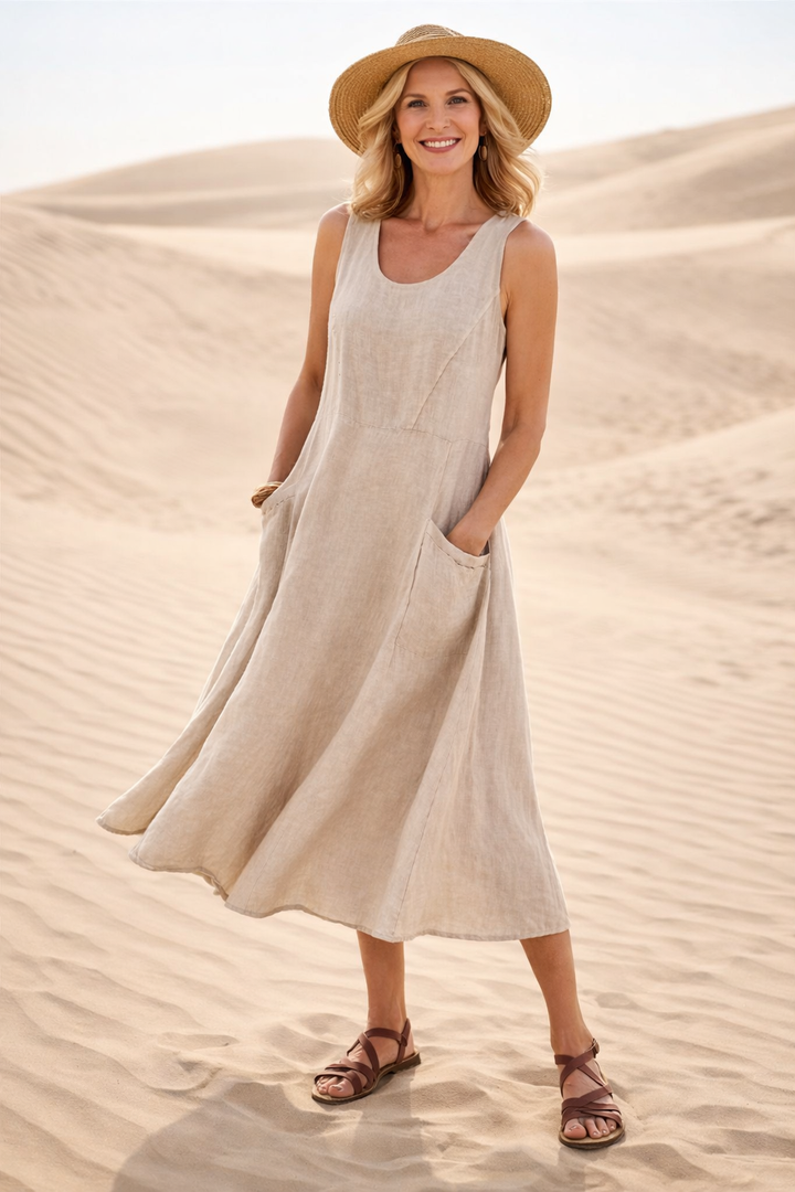 Luna - dámské midi šaty áčkového střihu s kapsami