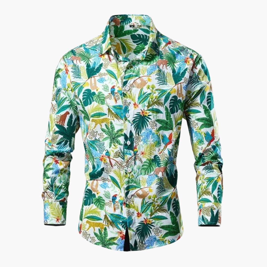 Floral Long-Sleeve Men's Shirt Button-Down